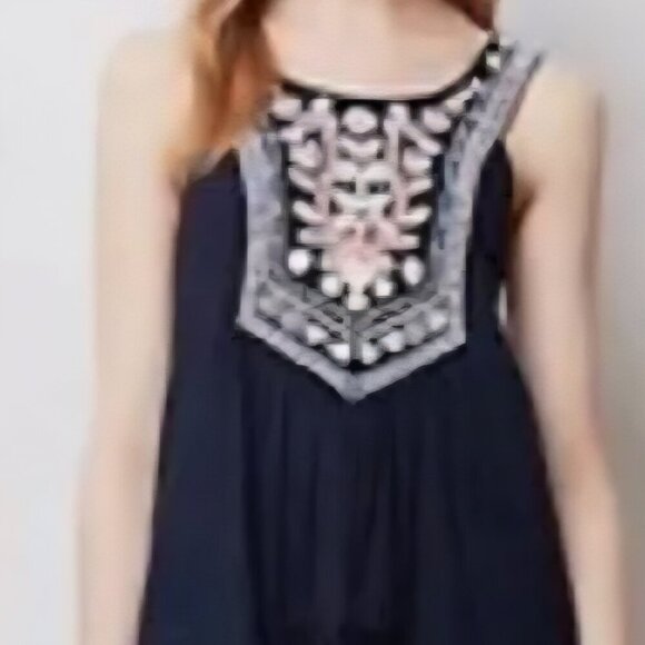 Maeve Dresses & Skirts - Maeve Anthropologie Boho Spring navy blue Tier Fairy dress floral embroidery 6